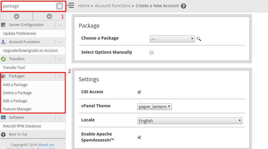 package cpanel di whm