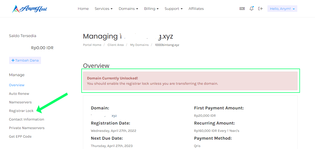 Panduan Registrar Lock Domain - Knowledge Base